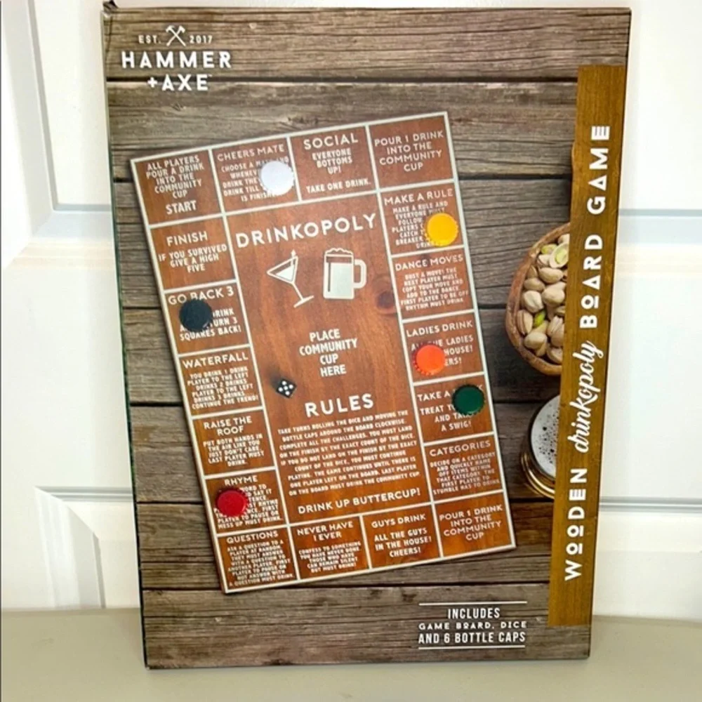 Hammer + Axe Wooden Drinkopoly Board Game New In Box